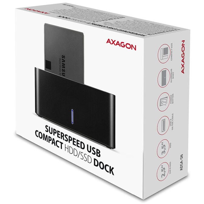 AXAGON ADSA-SN Dockingstation, USB 3.0, 1x 2,5"/3,5" SSD/HDD, SATA 6 - schwarz image number 5