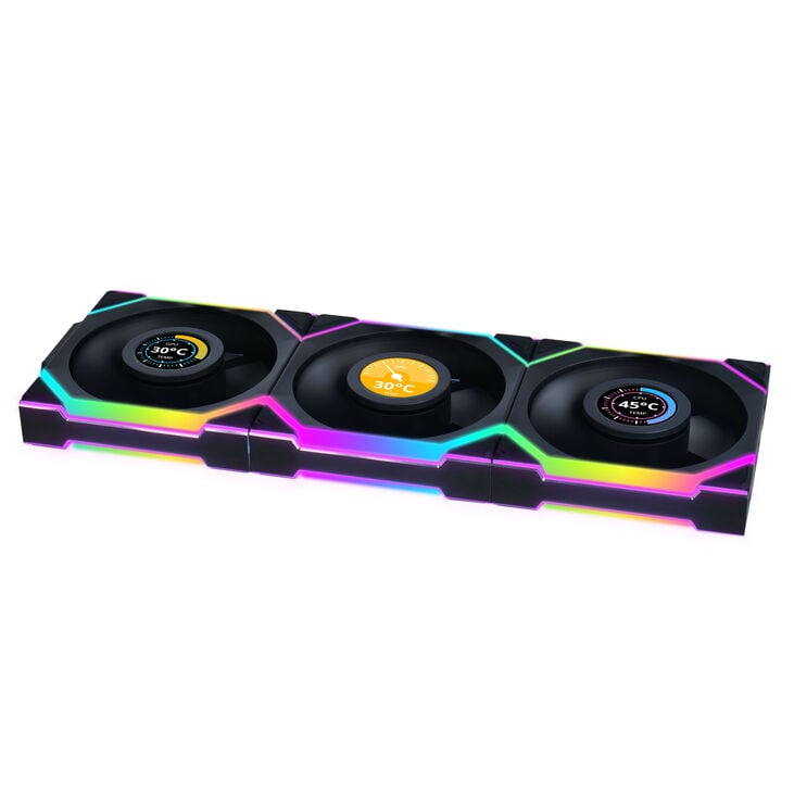 Lian Li UNI FAN SL Wireless LCD Lüfter, ARGB, PWM, 3er-Pack inkl. Controller - Reverse Blade, 120 mm, schwarz image number 1