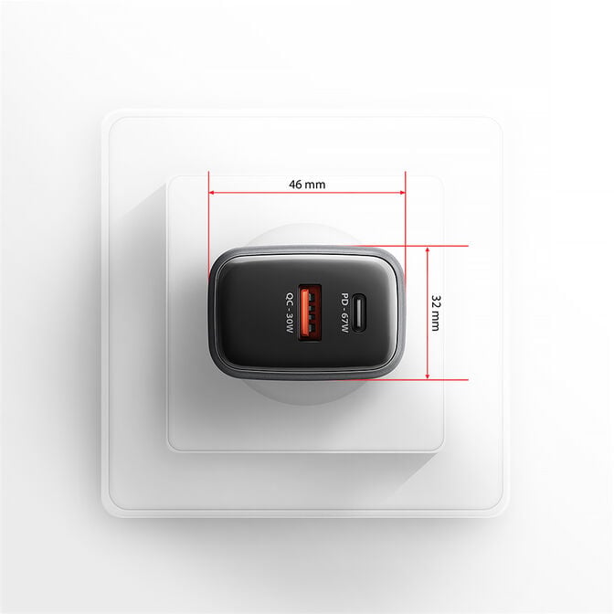 AXAGON ACU-PQ67 GaN Charger, USB-C Power Delivery 3.0, USB-A Quick Charge 4 - grey image number 8