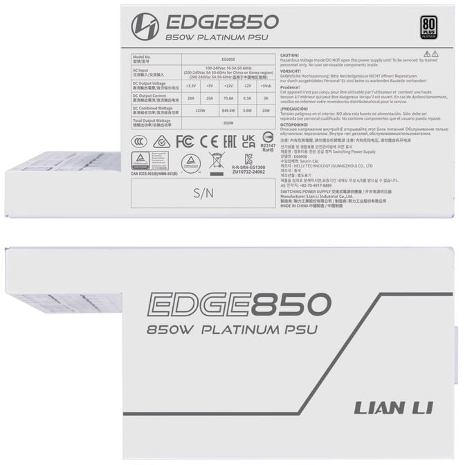 Lian Li EDGE EG0850 80 PLUS Platinum Netzteil, PCIe 5.1, ATX 3.1 - 850 Watt, wei&szlig; image number 6