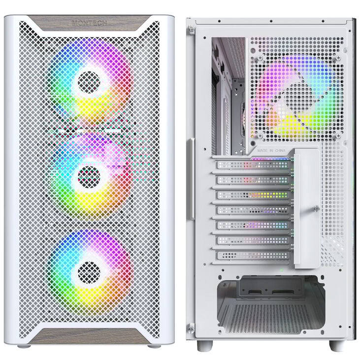 Montech XR Wood PC Case, Mid Tower, ATX, ARGB, Tempered Glass - White image number 3