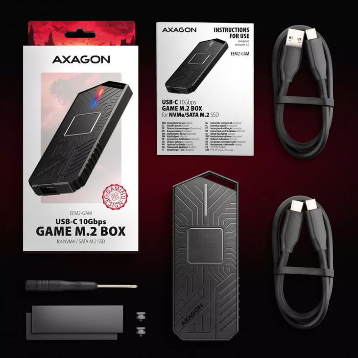 AXAGON EEM2-GAM M.2-NVMe/SATA Enclosure, USB-C 3.1, 10Gbps - Aluminium, black image number 5