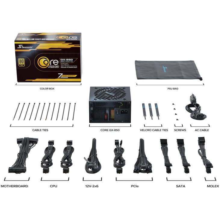 Seasonic Core GX 80 PLUS Gold power supply, modular, ATX 3.1, PCIe 5.1 - 850 Watts, black image number 7
