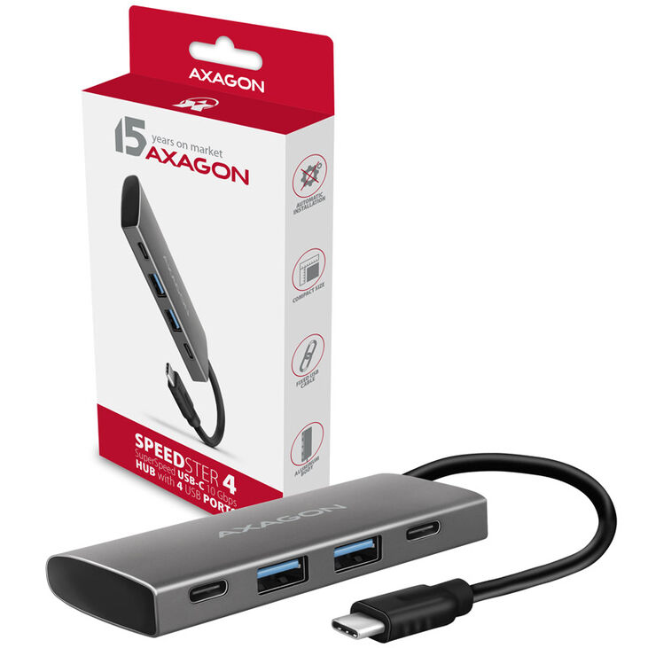 AXAGON HMC-4G2 Multiport-Hub, USB 3.1, 2x USB-A, 2x USB-C image number 2