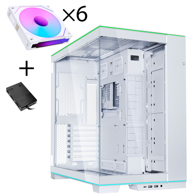 Lian Li O11 Dynamic EVO RGB PC Case Bundle, Mid-Tower, ARGB, Tempered Glass + 6x UNI FAN SL-INF Reverse Blade Fans - White image number 0