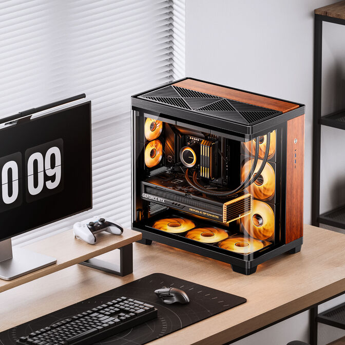 JONSBO TK‑4 Wood PC‑Geh&auml;use, Midi‑Tower, ATX, Tempered Glass - schwarz image number 1