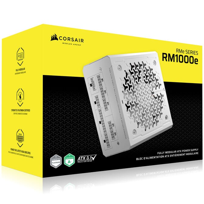 Corsair RMe Series RM1000e 80 PLUS Gold Power Supply, modular, ATX 3.1, PCIe 5.1 - 1,000 Watts, white image number 15