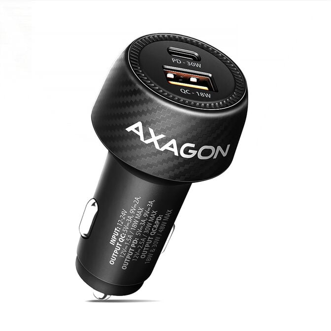 AXAGON PWC-PQ48 Car Charger, USB-C with Power Delivery 3, USB-A with Quick Charge 4+ - black image number 0