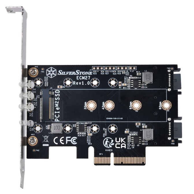 Silverstone SST-ECM27 M.2/SATA Adapterkarte, PCIe 4.0, 1x M-Key, 2x SATA 6G - Low Profile image number 1