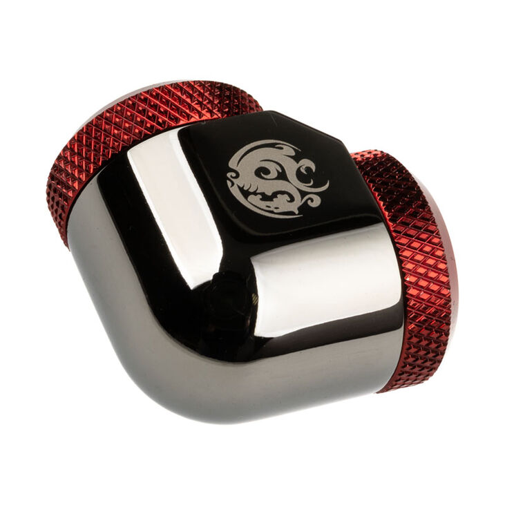 Bitspower Adapter 90 Degree 14mm OD Hardtube to 14mm OD Hardtube - black glossy/red image number 1
