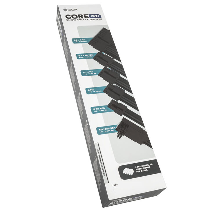 Kolink Core Pro Braided Cable Extension Kit 12V-2x6 Type 2 - Jet Black/Gunmetal Grey image number 3