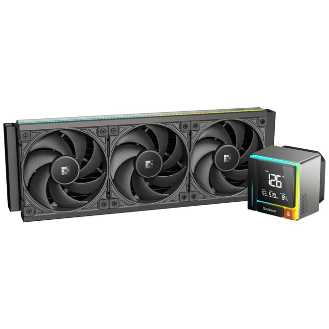 Sudokoo energlo 360 | 360mm aio vodno hlajenje | lcd zaslon argb pwm | intel lga1851 amd am5 | črni cpu hladilnik 1 Sudokoo energlo 360 aio vodno hlajenje črno z lcd zaslonom in tremi argb ventilatorji