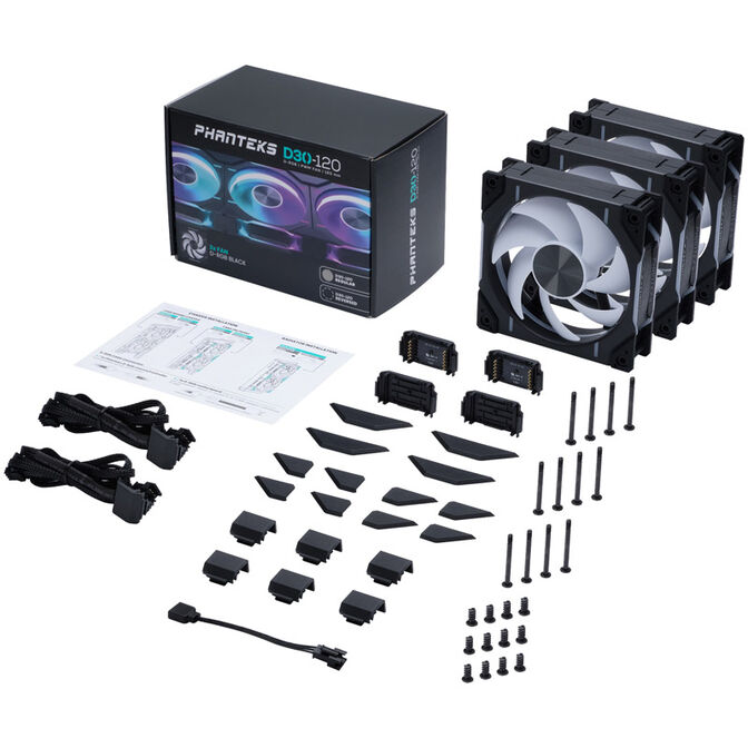 PHANTEKS D30 PWM Regular Airflow D-RGB L&uuml;fter, 3er Pack - 120mm, schwarz image number 9