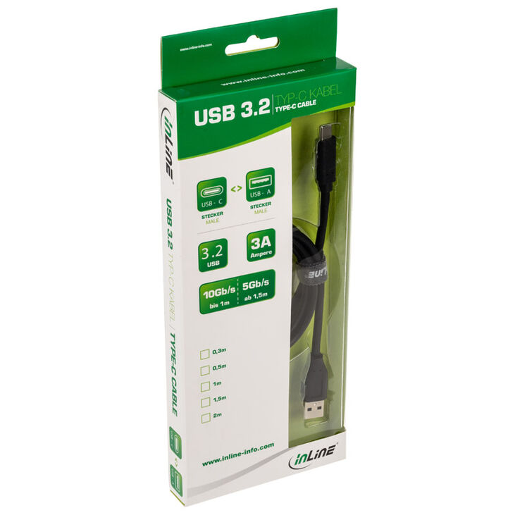 InLine USB 3.2 Gen.2 Kabel, Typ C auf A Stecker/Stecker, schwarz - 0,5m image number 2