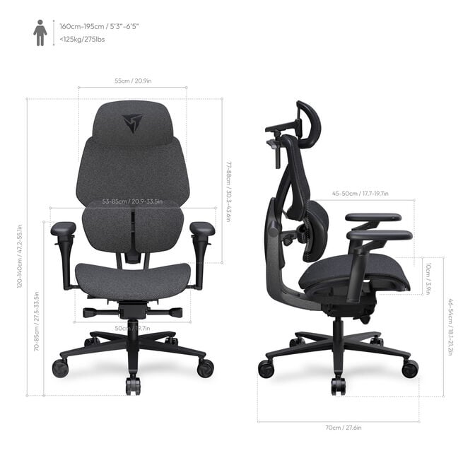 ThunderX3 FLEX Pro Gaming Stuhl, ergonomisch - Stoff, grau image number 1