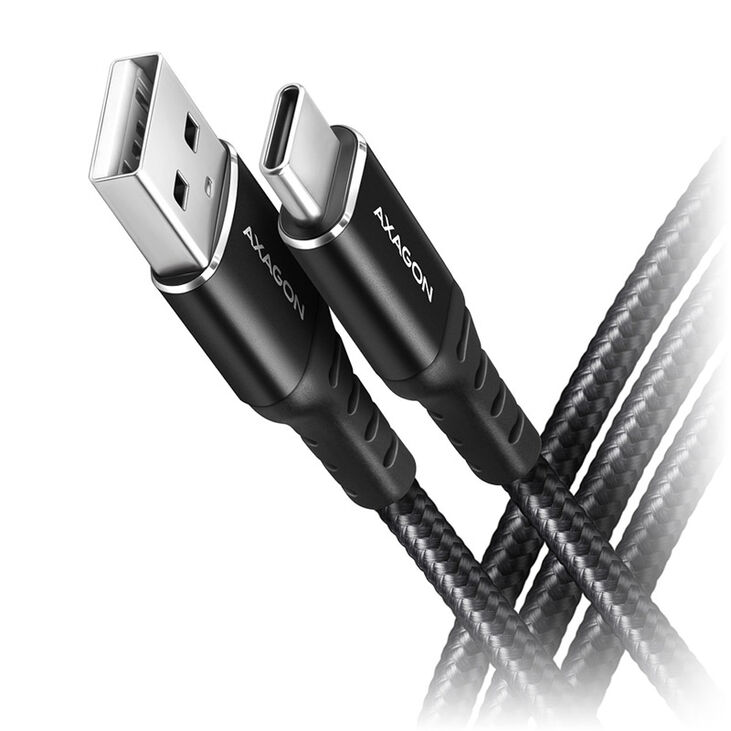 AXAGON BUCM-AM20AB USB-C zu USB-A Kabel, 2 m, USB 2.0, 3A, geflochten - schwarz image number 0