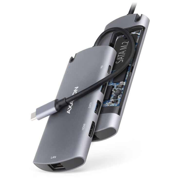 AXAGON HMC-6M2 Multiport-Hub, USB 3.0, M.2-SATA, HDMI, Gbit-LAN, 2x USB-A, 1x USB-C image number 1