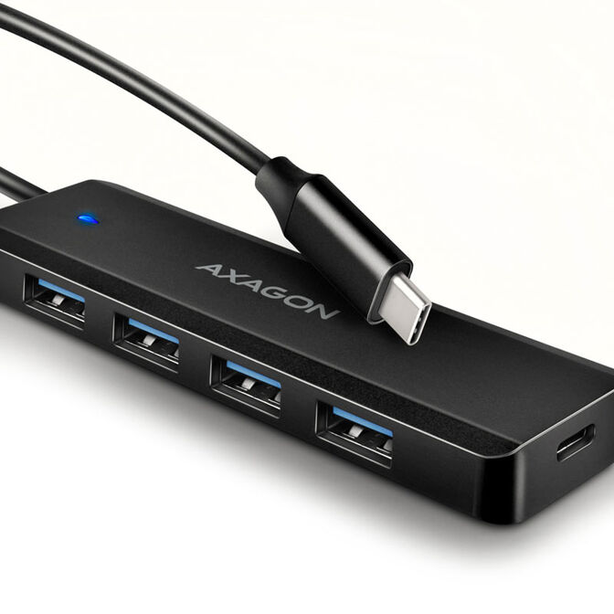 AXAGON HUE-C1C Superspeed USB-C Travel Hub, 4x USB 3.0 - 20cm, schwarz image number 1
