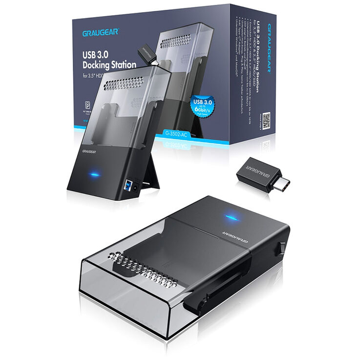 Gray Dock Case for 3.5" / 2.5" HDD / SSD, USB 3.2 image number 1