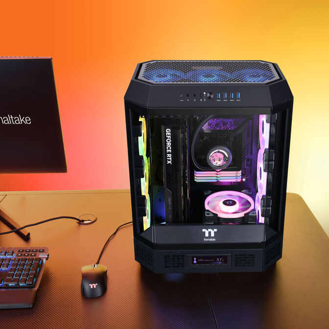 Thermaltake The Tower 600 PC Case, Mid Tower, ATX, Tempered Glass &ndash; includes 2x 140mm Fans, Black image number 1