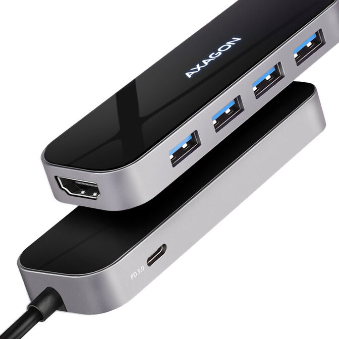 AXAGON HMC-6H4A USB-Hub, 4x USB-A + HDMI, USB-C 3.2 Gen 1, PD 100W - 20 cm USB-C-Kabel image number 1