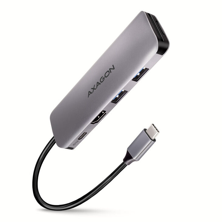 AXAGON HMC-5 USB-C-Hub, 2x USB-A, HDMI, 2x USB-C 3.2 Gen 1, 1x SD, 1x microSD, silber image number 0