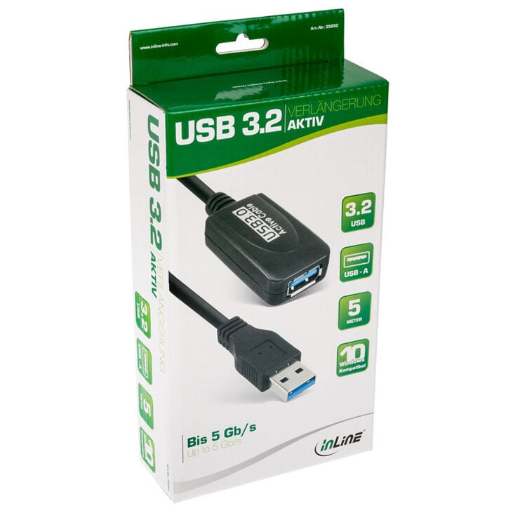 InLine USB-A 3.2 Gen.1 Extension, USB-A to USB-A, black - 5m image number 2