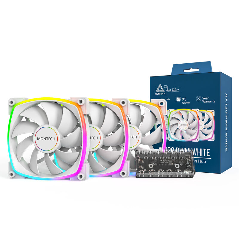 Montech AX120 PWM ARGB Lüfter, 3er Pack, weiß - 120mm