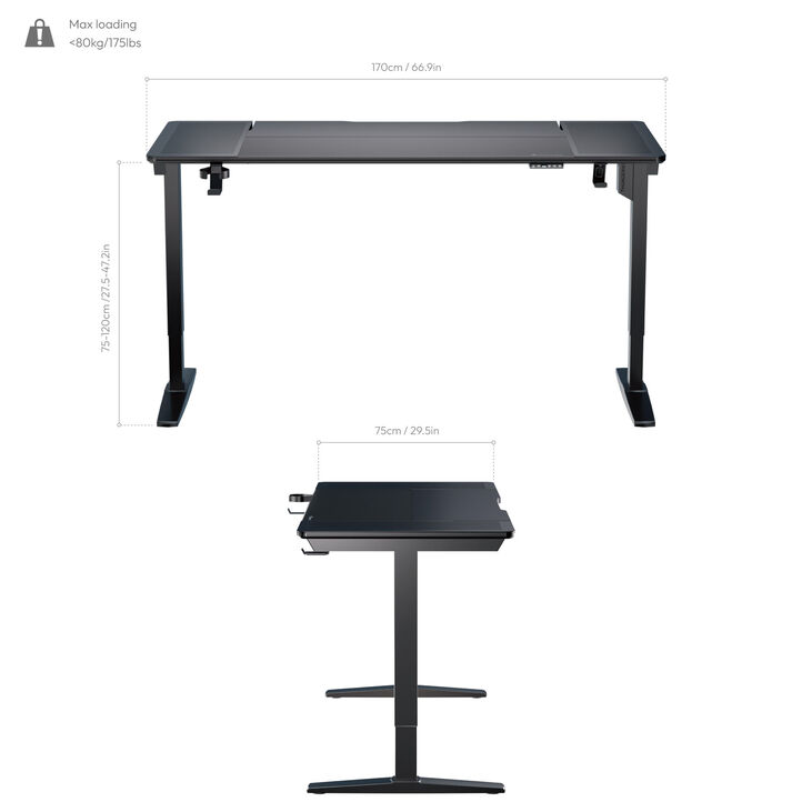 ThunderX3 LAB-X Gaming Desk, Height-Adjustable - Black image number 1