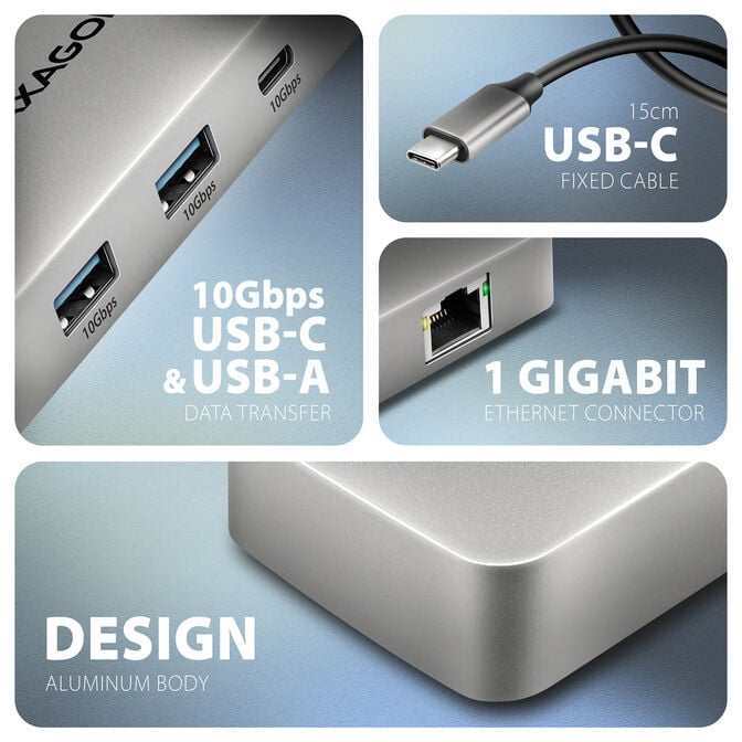AXAGON HMC-CUB83X2 USB-C Hub, 7-in-1 Docking Station, Dual 4K, 10Gbps - Grey image number 2