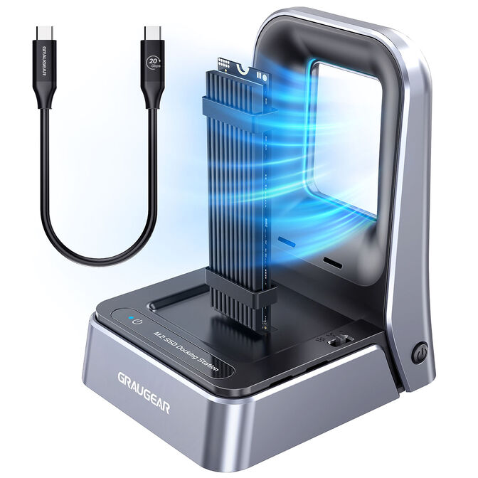 Graugear G-M2DK2-20G M.2 Docking Station, USB 3.2, NVMe and SATA Support, actively ventilated - black image number 1