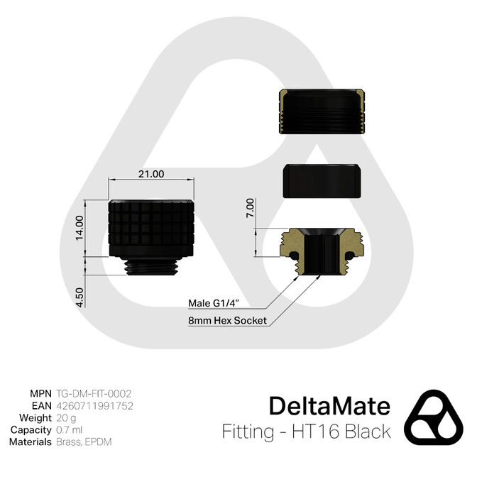 Thermal Grizzly DeltaMate Fitting - HT16, schwarz image number 2
