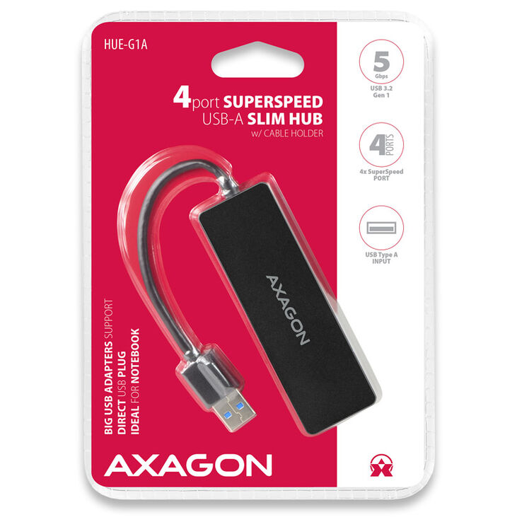 AXAGON HUE-G1A Superspeed USB-C Slim Hub, 4x USB 3.0 - 15cm, schwarz image number 3