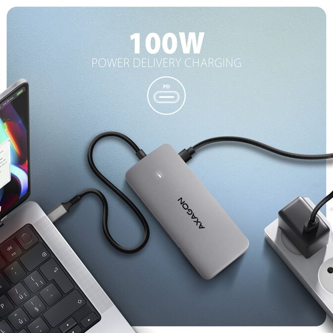 AXAGON HMC-CUB83X2 USB-C Hub, 7-in-1 Docking Station, Dual 4K, 10Gbps - Grey image number 7