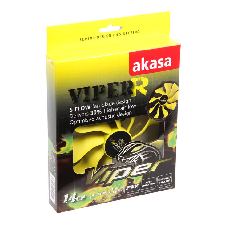 Akasa Viper R PWM Fan, 120mm Mounting - 140mm, black/yellow image number 4