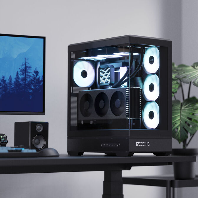 Aerocool P500B PC Case, Midi Tower, ATX, Tempered Glass, RGB - Black image number 1