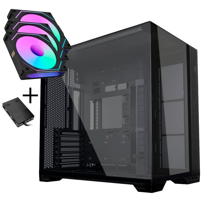 Lian Li O11 Vision Compact PC Case Bundle + 3x UNI FAN SL-INF 120 Reverse Blade Fans - Black image number 0
