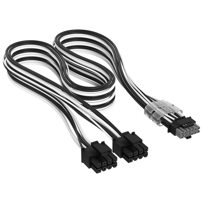 Corsair Premium Sleeved 2x 8-Pin zu 12V-2x6-Kabel, f&uuml;r Typ-4-Netzteil - schwarz/wei&szlig; image number 0