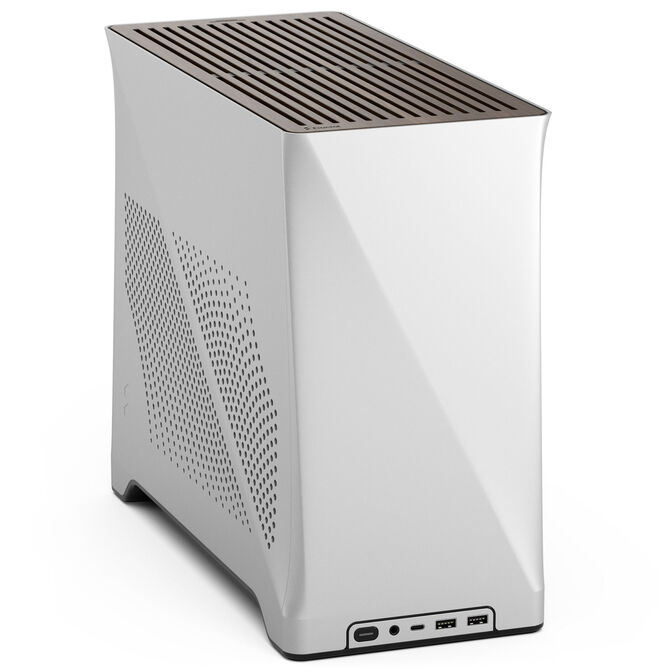 Fractal design era 2 silver mini-itx ohišje z walnussholz panelom sprednji pogled