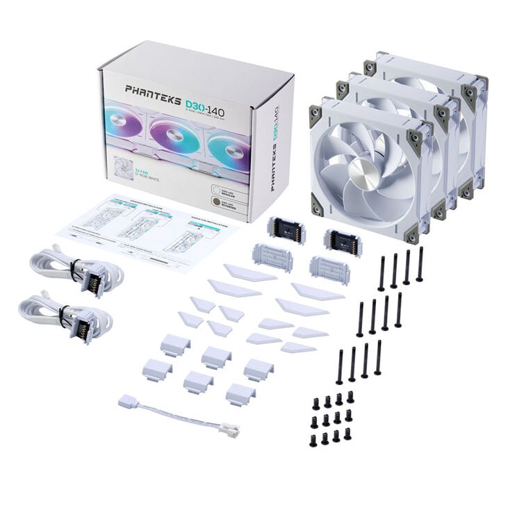 PHANTEKS D30 PWM Reverse Airflow, D-RGB Lüfter, 3er Pack - 140mm, weiß image number 8