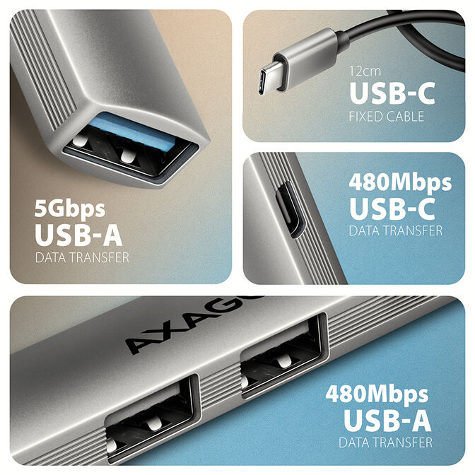 AXAGON HUE-STC USB-Hub - 3x USB-A, 1x USB-C, 12cm USB-C-Kabel image number 2