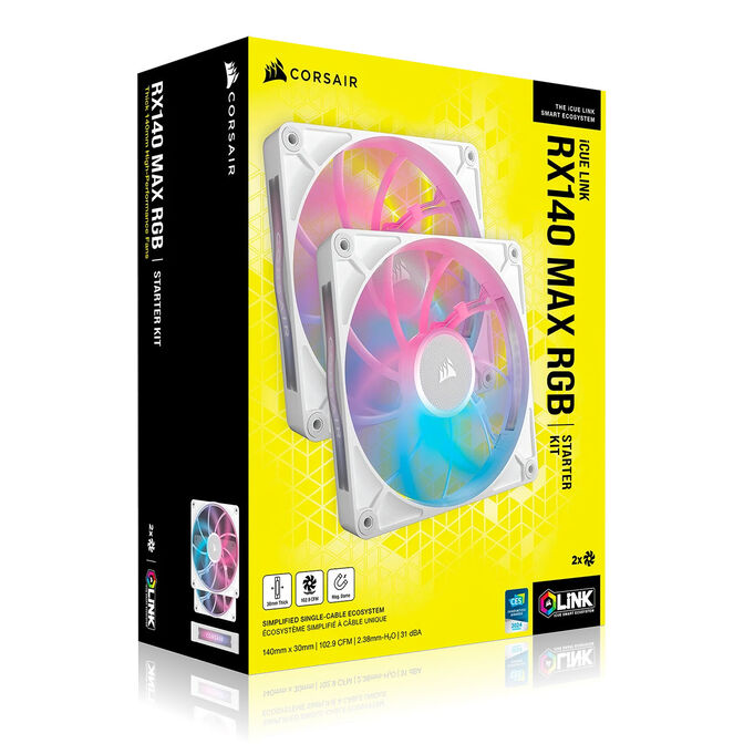 CORSAIR iCUE LINK RX140 MAX RGB PWM L&uuml;fter - 2er-Pack, 140mm, wei&szlig; image number 14