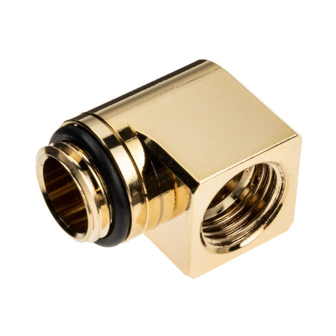 EK Water Blocks EK-Torque Micro Adapter 90 Degree G1/4 inch Male to G1/4 inch Female - Rotatable, gold image number 1
