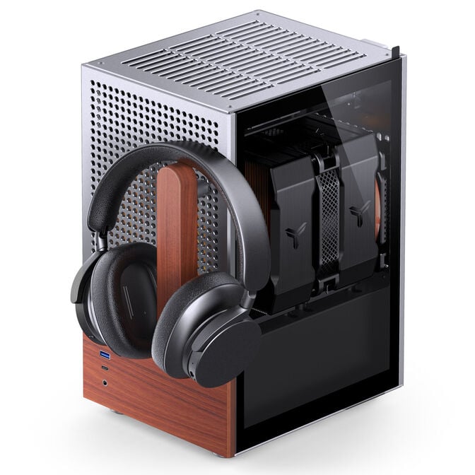 Jonsbo T6 PC Case, Mini-Tower, Mini-ITX, Tempered Glass, Wood &ndash; Silver image number 1