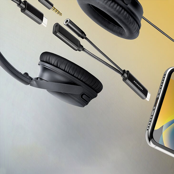 AXAGON ADA-HCPD USB-C to 3.5mm jack and USB-C, Hi-Res DAC, 384kHz/32bit, 60 W PD - black image number 1