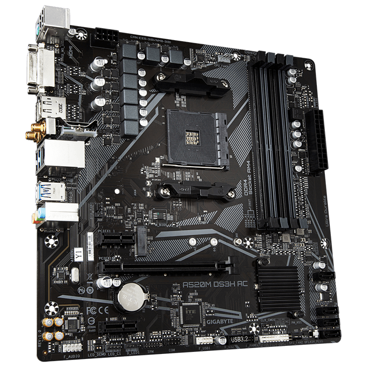 GIGABYTE A520M DS3H AC motherboard, socket AM4, AMD A520, Micro-ATX, DDR4 image number 1