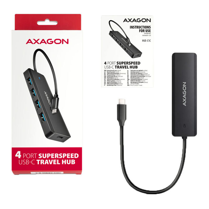 AXAGON HUE-C1C Superspeed USB-C Travel Hub, 4x USB 3.0 - 20cm, schwarz image number 5