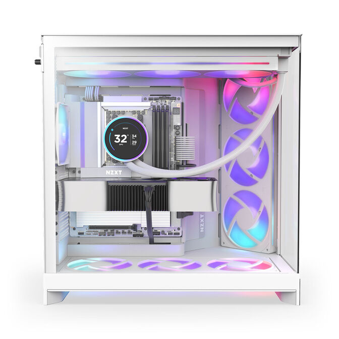 NZXT H9 Flow RGB PC Case, Mid-Tower, E-ATX, Tempered Glass - White image number 3