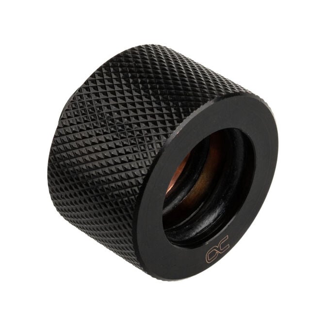Alphacool HT fitting straight G1/4 inch female thread to 16mm OD hard tube - knurled, black image number 0
