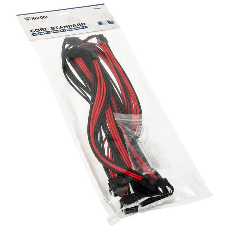Kolink Core Standard Braided Cable Extension Kit - Jet Black/Racing Red image number 3